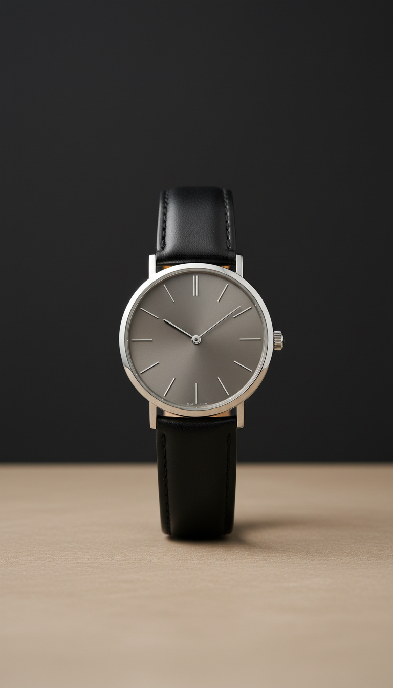 Black Leather Dress Watch
