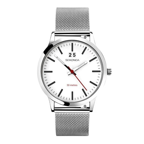 Sekonda 1940 Men's White Dial Mesh Bracelet Watch